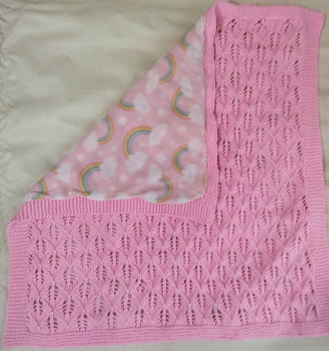 Handknit Reversible Baby Blanket, Handknit on One Side, Regular Baby