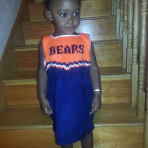 Handknit Bears Dress, Team Spirit for Little One - Ditka Style Sweater Dress, Chicago Bears, Bears top, handknit dress, Size 24 months - 2T