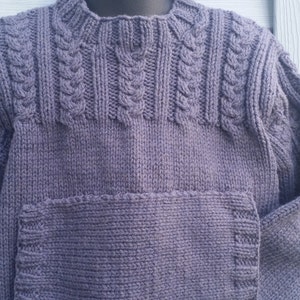 Hand Knit Cable Pullover with Kangaroo front Pocket, size 3-4T