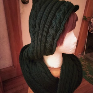 Hand Knitted Hooded Cable scarf, Cable Hooded Infinity Scarf, Woman scarf, Teen scarf, Infinity Scarf, Hooded Scarf, handmade scarf,