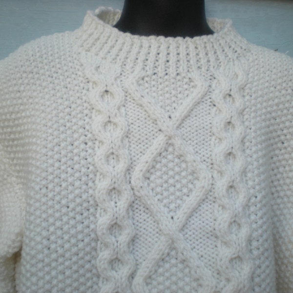 Hand knit Sweater Irish Knit Mock Pullover, Size 6