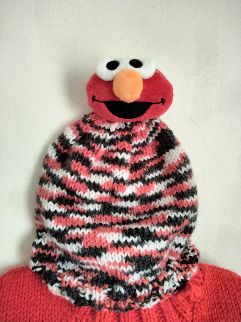 Hand Knitted Sesame Street Elmo Face Sweater and Hat Set. Size 2T or 4T ...