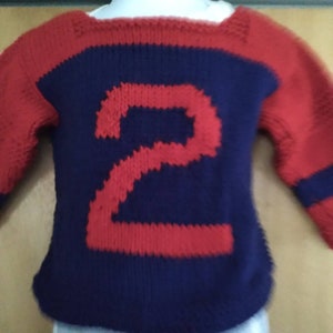 Hand Knit Baby Football Jersey, Child Football Jersey, Loose fitting Football Jersey, Handknit Jersey, navy and red color Size  18 months