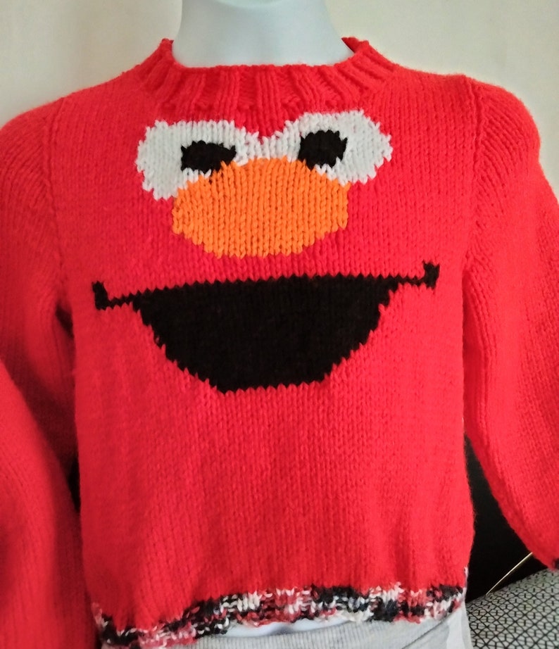 Hand Knitted Sesame Street Elmo Face Sweater and Hat Set. Size 2T or 4T ...
