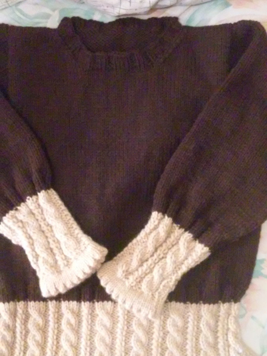 Hand knit Cabled Brown Pullover sweater, size 6