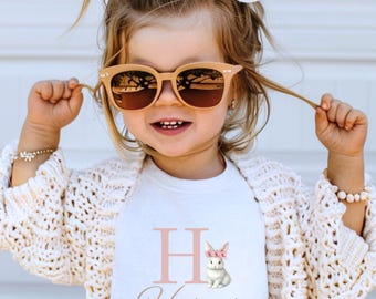 Camiseta personalizada de conejito de Pascua, mono de bebé con monograma y vaso a juego.