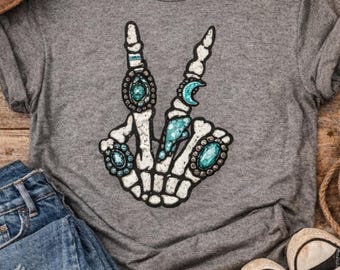 REBAJAS Camiseta Esqueleto Anillos Concho Western