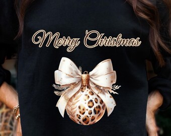 Sudadera con lazo de leopardo y adorno navideño