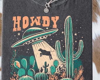 Camiseta Western Howdy UFO Comfort Colors / Camiseta divertida y brillante