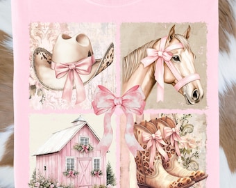 Coquette Horse Pink Floral Western T-Shirt | Comfort Colors Barn Boots Hat Design