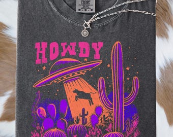 Camiseta Western Howdy UFO Comfort Colors / Camiseta divertida y brillante