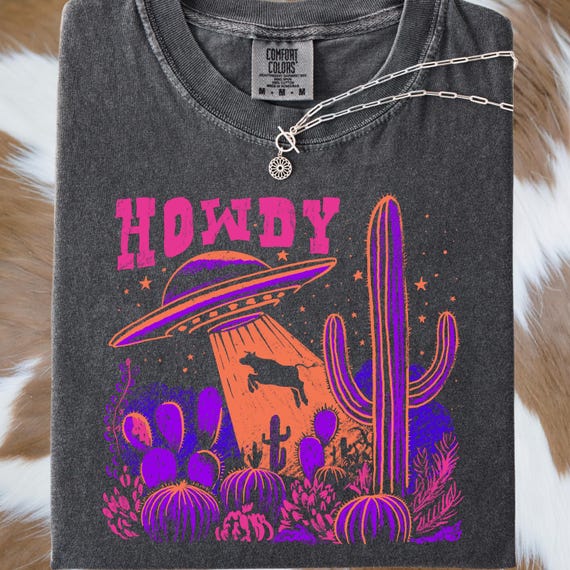 Western Howdy UFO Comfort Colors Tee | Fun Bright Shirt