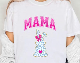 Camisetas de conejito de Pascua para mamá y mini / Estampado de leopardo, personalizadas