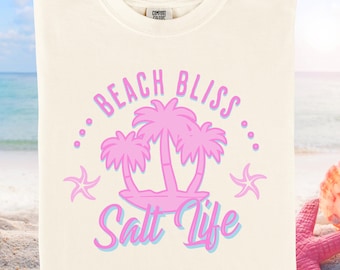 Beach Bliss Salt Life Comfort Colors T-Shirt | Tropical Palm Tree Design