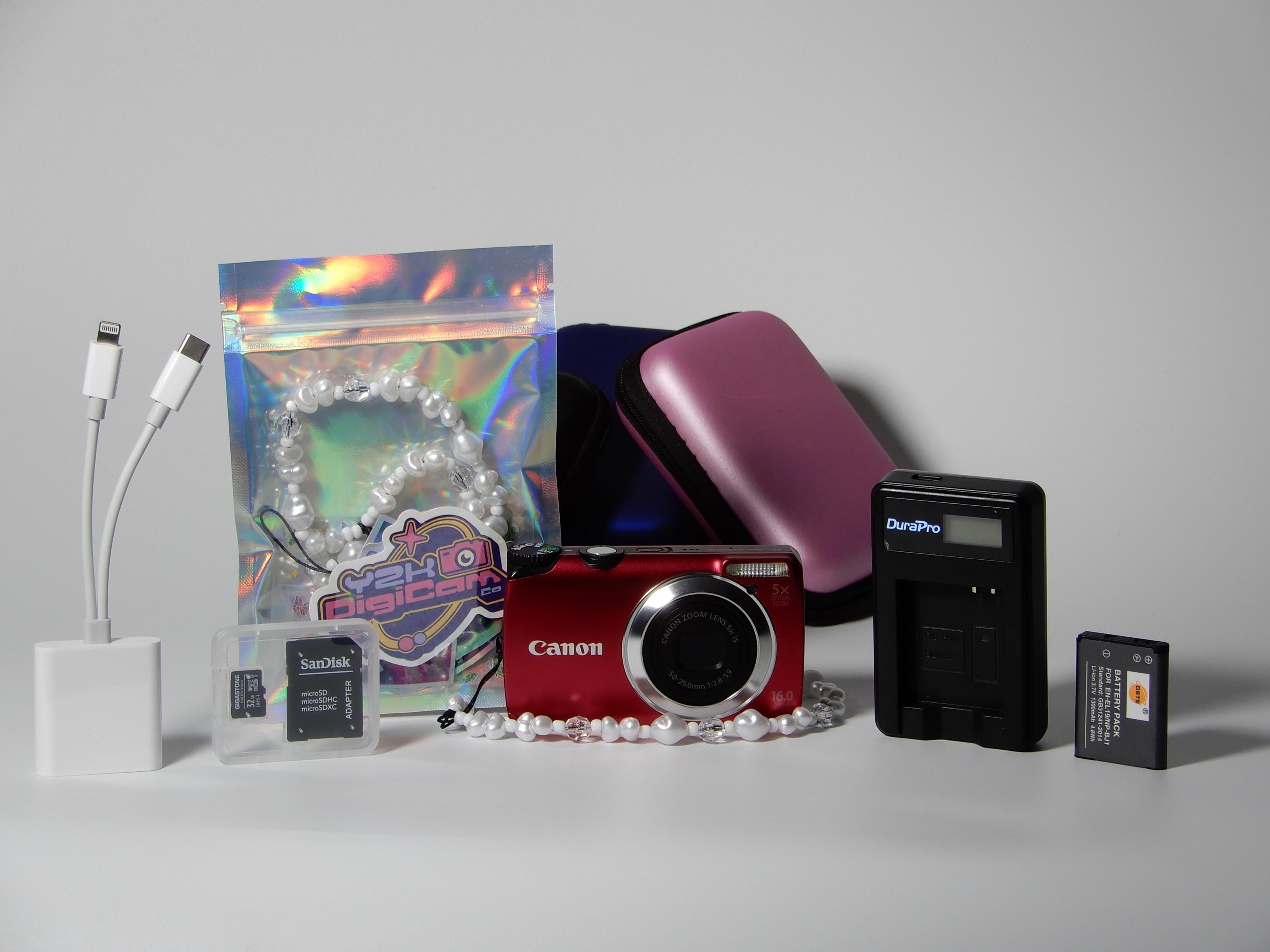 ピンクのCanon PowerShot A3300 IS、Y2Kデジタルカメラ16MP、Y2K