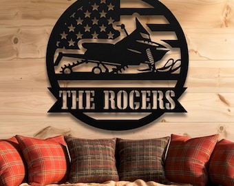 Love America Personalized Snowmobile Sign | Mountain Cabin | Gift for Snowmobilers | Snowmobile Gift | Custom Metal Sign