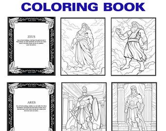 Libro para colorear de mitología griega. Dioses y diosas. Personajes míticos. PDF imprimible/Descarga instantánea.
