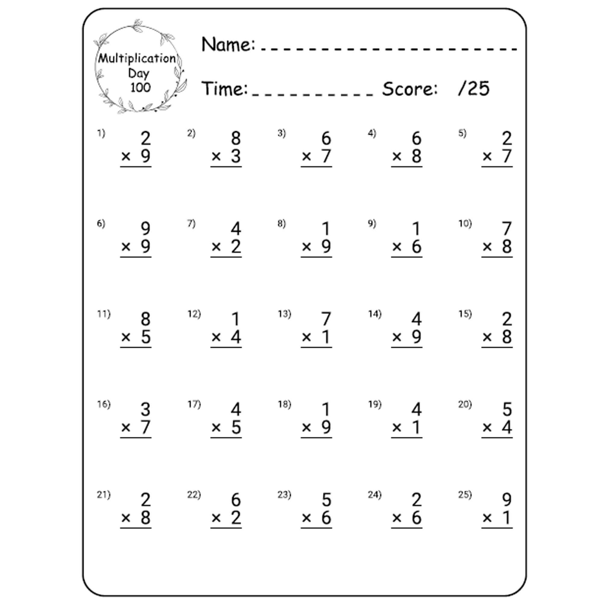 Worksheets 100 Days Math Multiplication Printable Homeschool Teacher ...