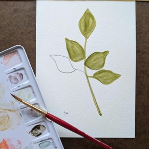 leaves abstract watercolor with ink accent