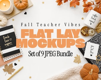 Fall Teacher Mockups | Teacher Flat Lay JPG Bundle | Classroom Desk Product Photos | 9 Images