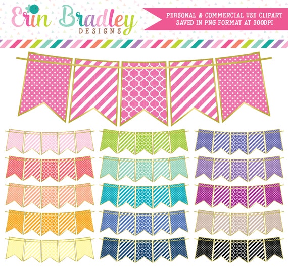 Gold Foil Banners Clipart Bundle Bunting Flag Clip Art Graphics - 16 Colors Personal & Commercial Use OK Il_570xn
