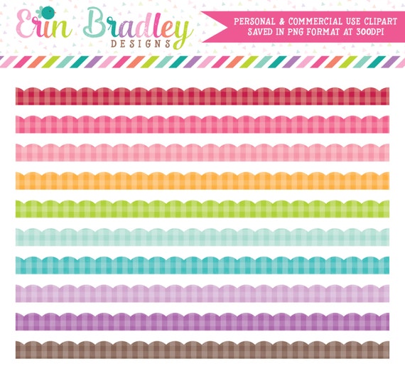 Scalloped Gingham Borders Clipart Clip Art Personal & Commercial Use Digital Graphics Il_570xn