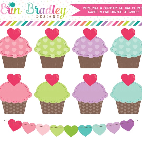Valentines Day Cupcakes Clip Art Commercial Use Holiday Clipart Graphics Instant Download