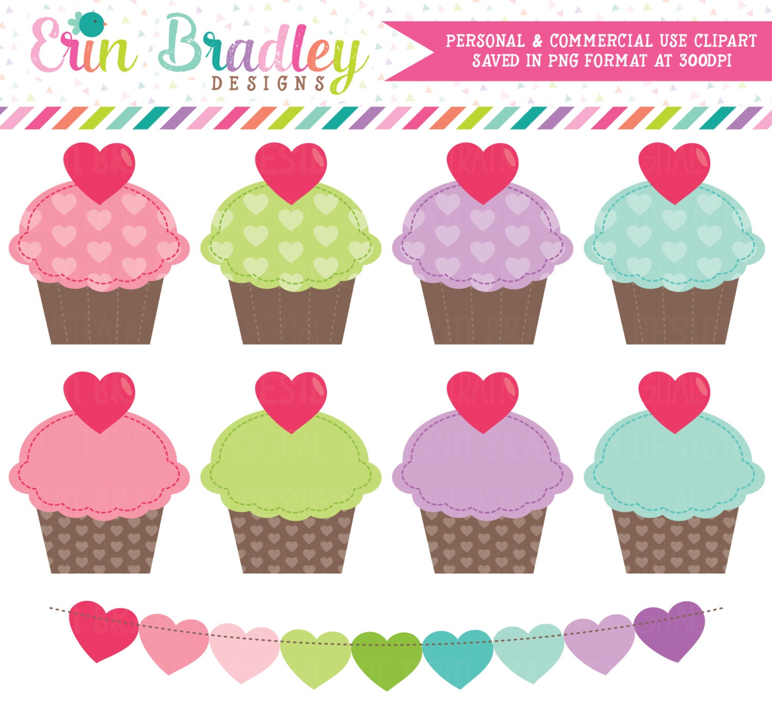 Valentines Day Cupcakes Clip Art Commercial Use Holiday Clipart Graphics .....