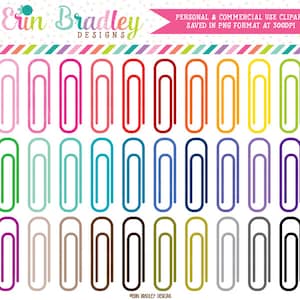 Paperclips Clipart School Planner or Office Supply Clip Art Graphics Personal & Commercial Use 30 Colors Bundle Set