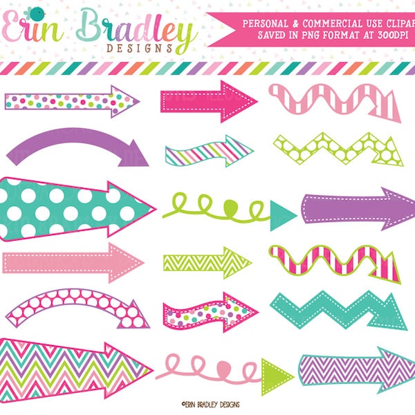 Arrows Clipart Graphics Pink Purple Green Blue Digital Arrow Clip Art Personal & Commercial Use - Instant Download