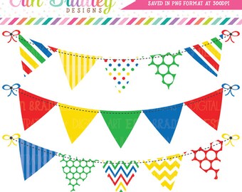 Primary Colors Bunting Clipart Graphics Instant Download Bunting Clip Art Red Yellow Green & Blue Banner Flags Commercial Use