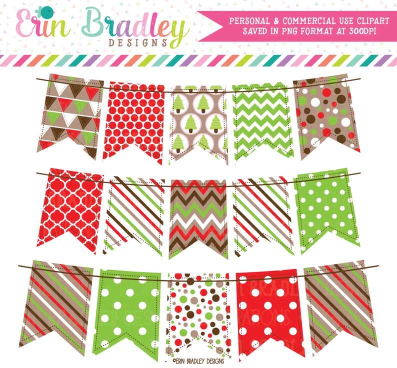 Christmas Bunting Clipart Instant Download Holiday Graphics | Etsy
