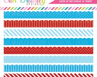 Blue and Red Scalloped Borders Clipart Graphics Polka Dotted and Striped Patterns Commercial Use Clip Art
