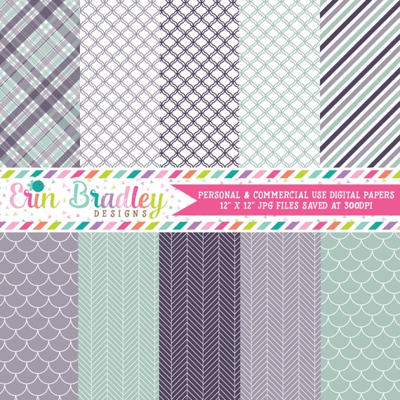 Digital Scrapbook Papers Personal and Commercial Use Purple and Blue