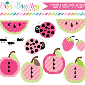 Ladybug Picnic Clip Art Commercial Use Watermelon Apples and Ants Clipart