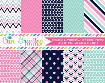 Pink and Blue Digital Paper Pack Commercial Use Instant Download