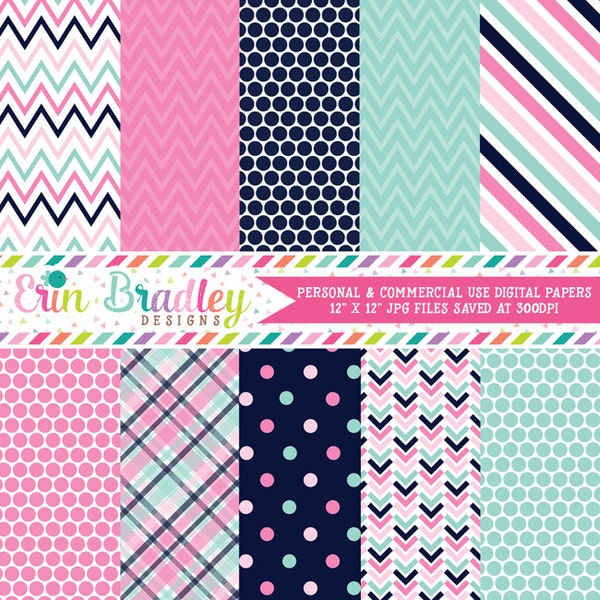 Pink and Blue Digital Paper Pack Commercial Use Instant Download