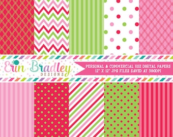 Christmas Holiday Digital Paper Pack Pink Green & Red Commercial Use Instant Download