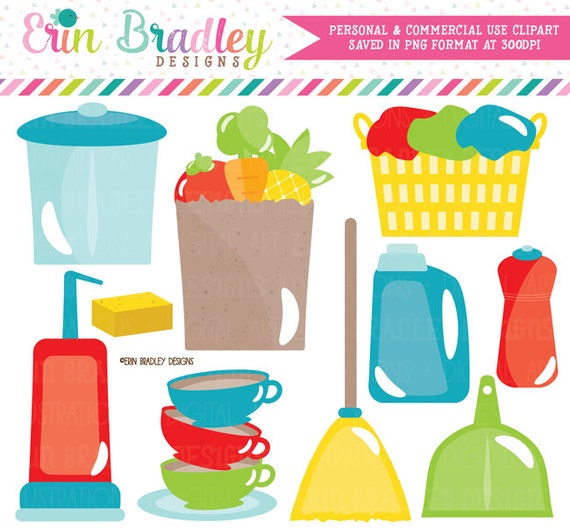 Household Clipart Trash Garbage Vacuum Dishes Laundry Grocery Shopping