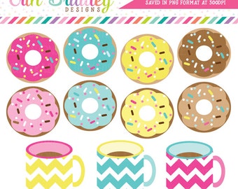 Coffee and Donuts Clipart Clip Art Personal & Commercial Use Instant Download