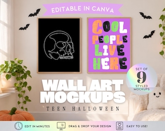 Teen Halloween Wall Art Mockups | Canva Editable Bundle (4:5 Ratio)