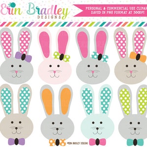 Easter Bunny Clipart Graphics Boy and Girl Bunnies Clip Art with Bow Ties and Polka Dots Instant Download