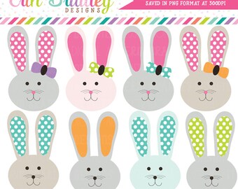 Easter Bunny Clipart Graphics Boy and Girl Bunnies Clip Art with Bow Ties and Polka Dots Instant Download