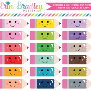 Kawaii Pencils Clipart Instant Download School or Planner Clip Art Graphics Commercial Use OK