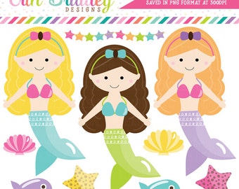 Mermaids Clipart Fish Seashell Starfish Clip Art Graphics for Girls Instant Download Commercial Use