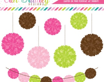 Preppy Pom Pom Garland Clipart Commercial Use Digital Clip Art Graphics