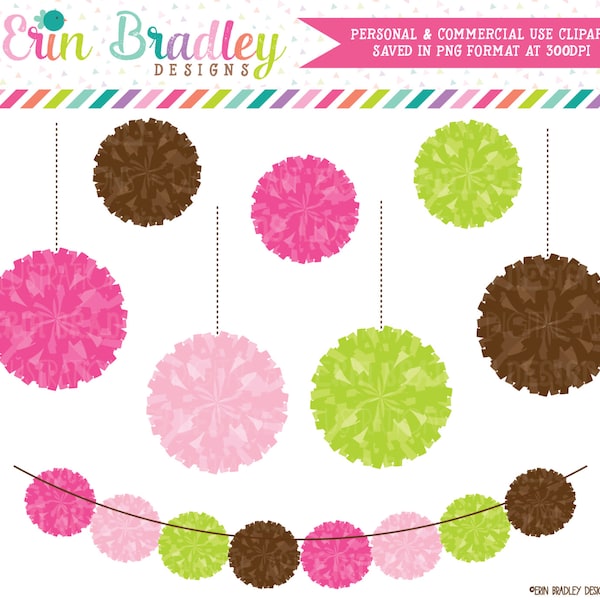 Preppy Pom Pom Garland Clipart Commercial Use Digital Clip Art Graphics