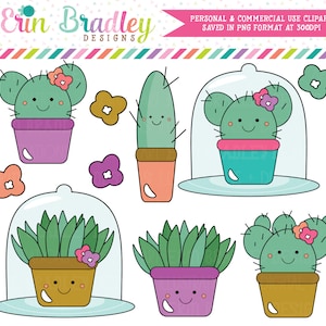 Kawaii Suculentas Clipart, Suculentas e Cactos Clip Art Gráficos, Planta Clipart, Flor Clip Art Uso Comercial OK