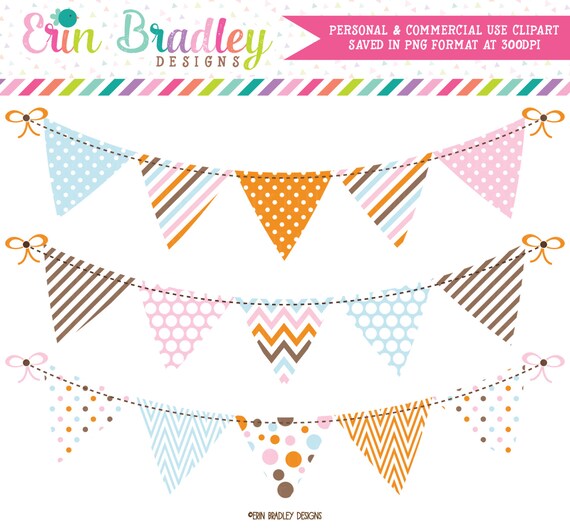 Digital Bunting Clipart In Pink Blue Orange Brown Clipart