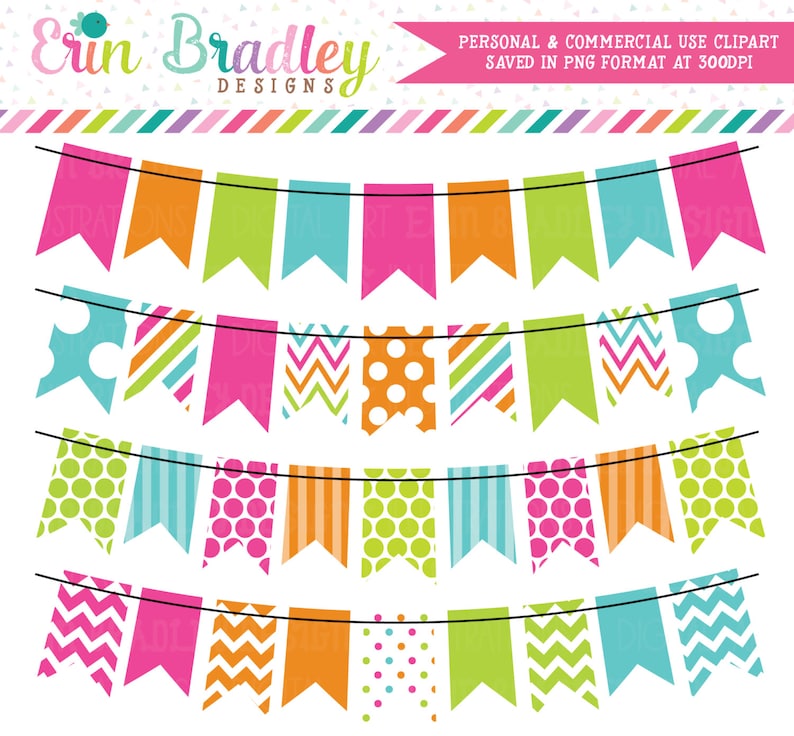 Colorful Rainbow Bunting Clipart Commercial Use Graphics image 1